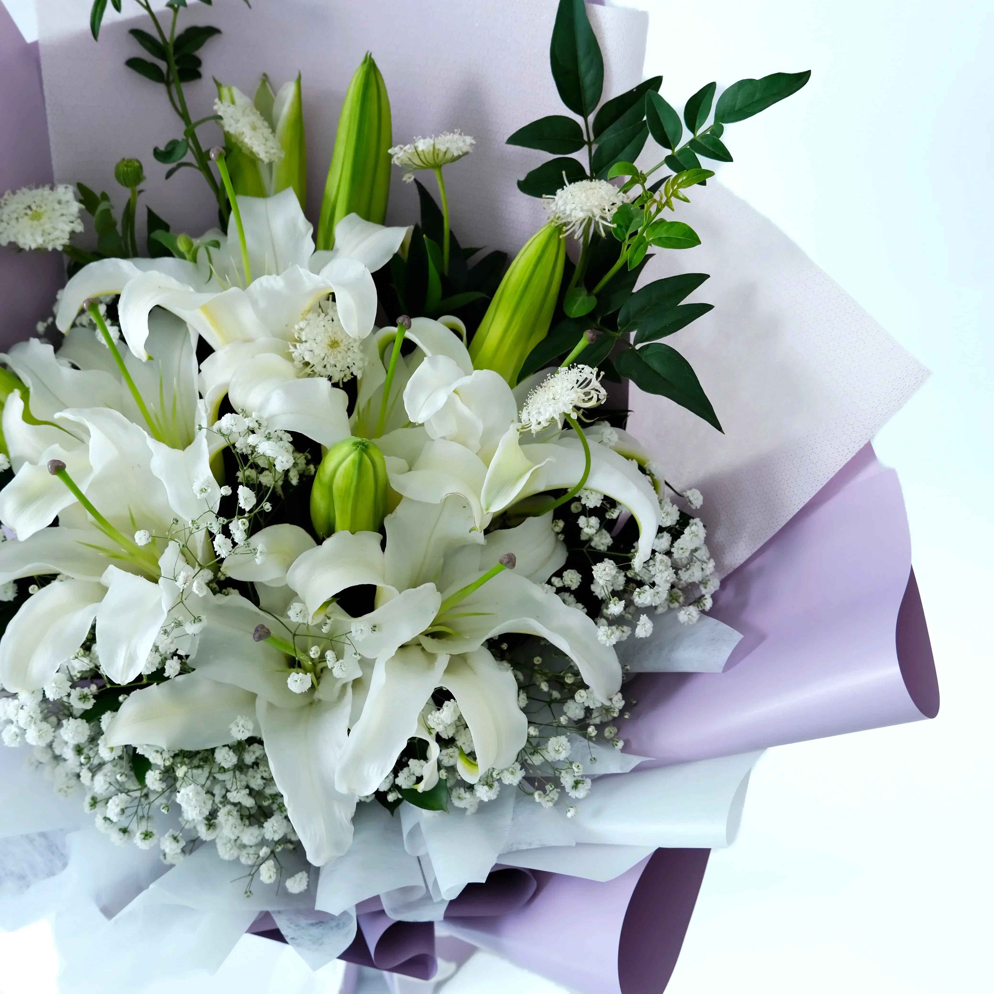 white lily bouquet for sympathy Cherish Premium White Lily Sympathy Bouquet
