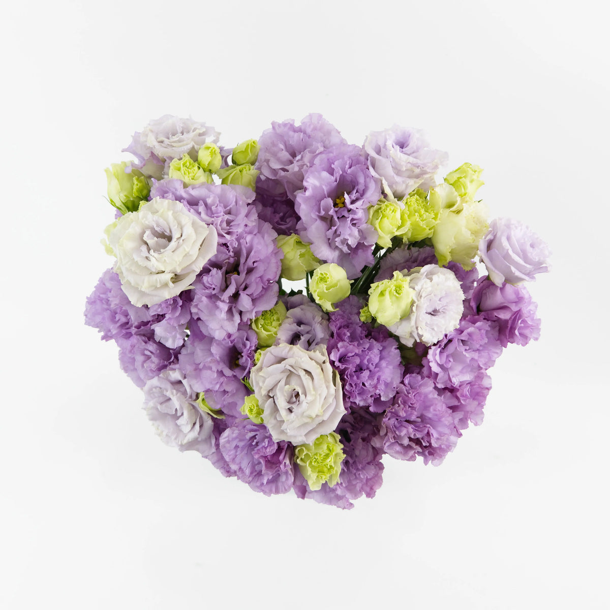 A wholesale bundle of fresh premium Eustoma Wave Light Purple (Lisianthus) stems with ruffled lavender petals, prepared for shipment in Malaysia.