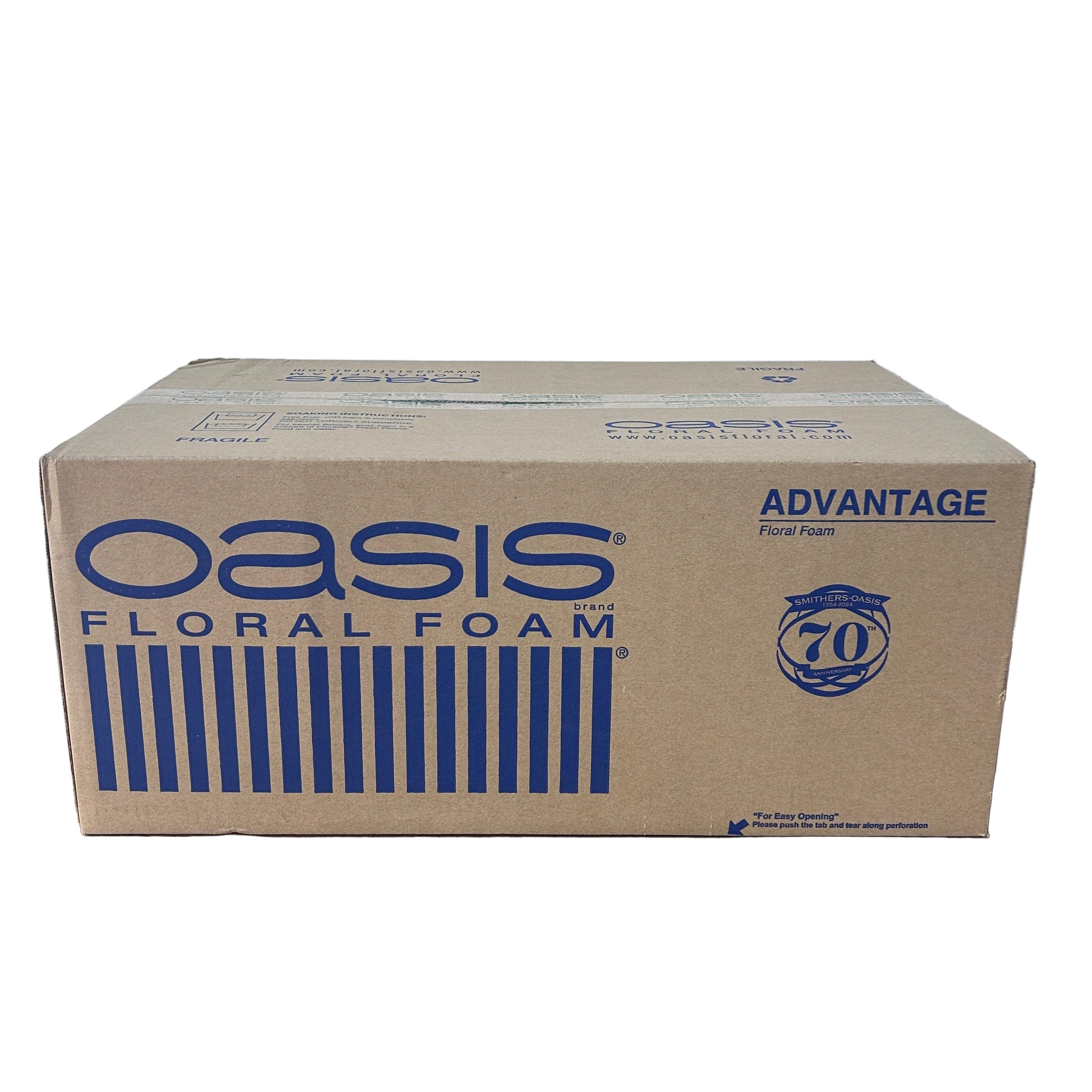 Cardboard box of Oasis Floral Foam on a plain background