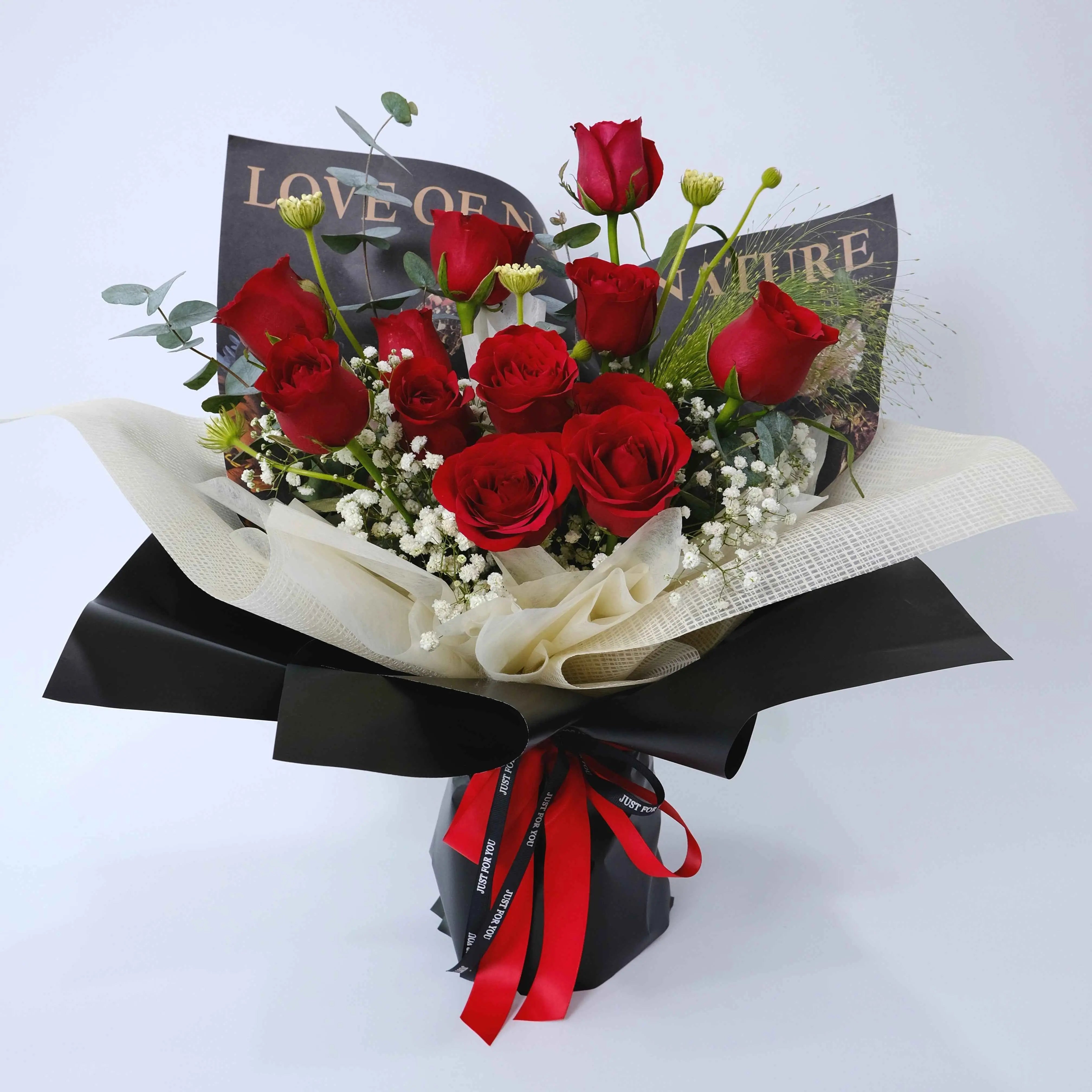 Adore Red Rose Bouquet | Luxury Black Wrap Roses KL & Selangor